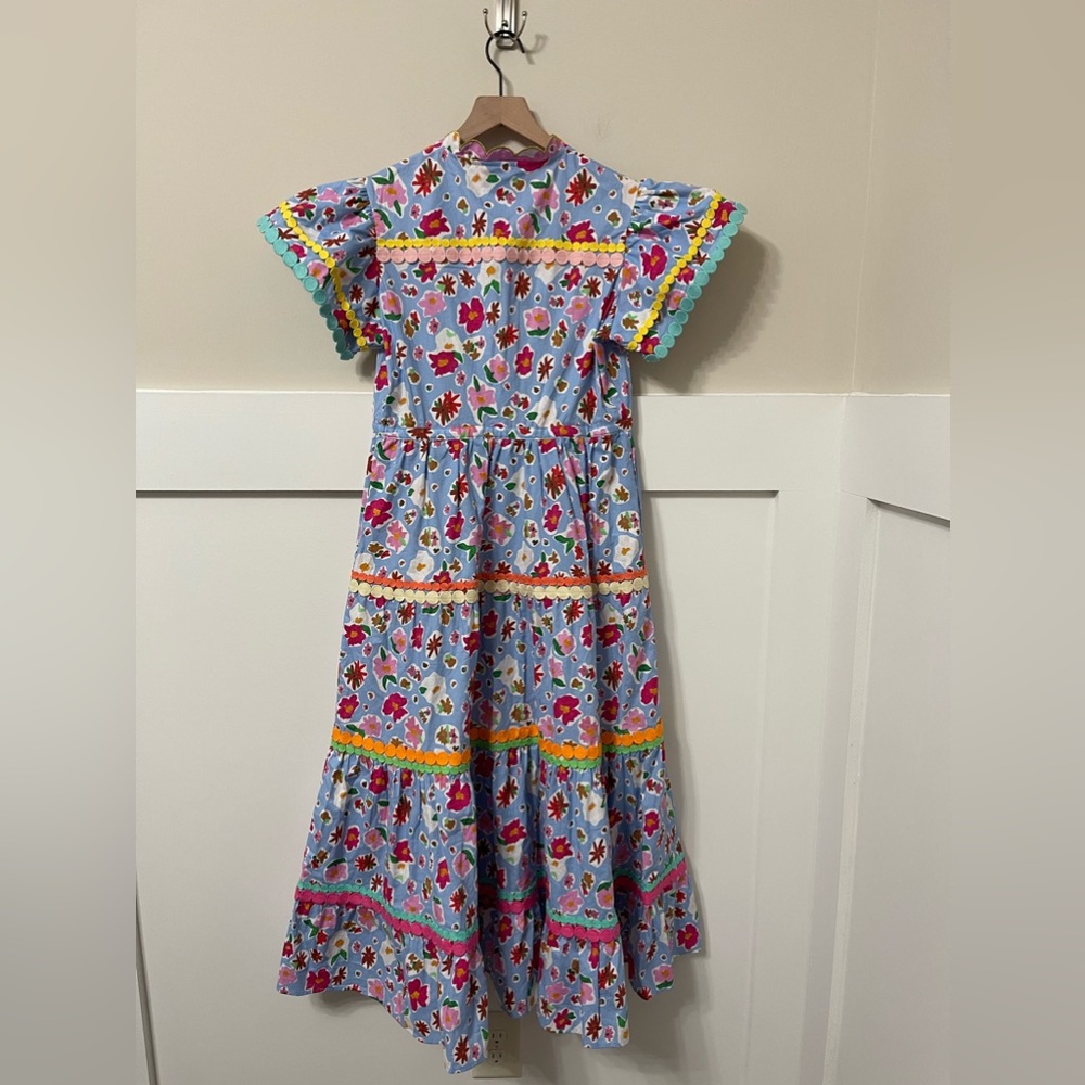 CeliaB Blue Floral Tiered Midi Dress with Multicolor Trim - Picture 4 of 7